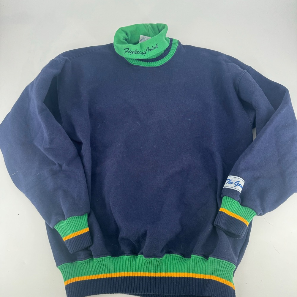 Vintage The Game Notre Dame Fighting Irish Sweatshirt Mens XL Navy Mock Neck
